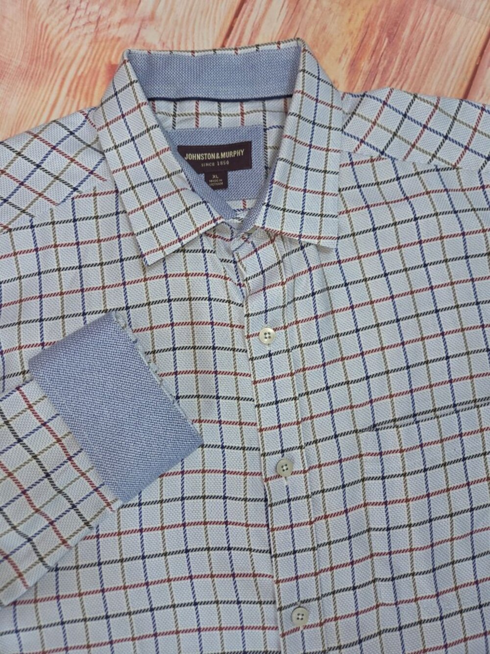 Johnston & Murphy Light Blue Plaid Button-Down Shirt Size XL